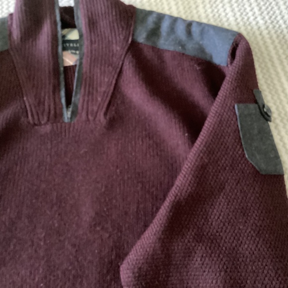 Men’s 2XL VIYELLA BURGUNGY 1/4 ZIP SWEATER WITH PATCHES ON SHOULDERS - Picture 4 of 8